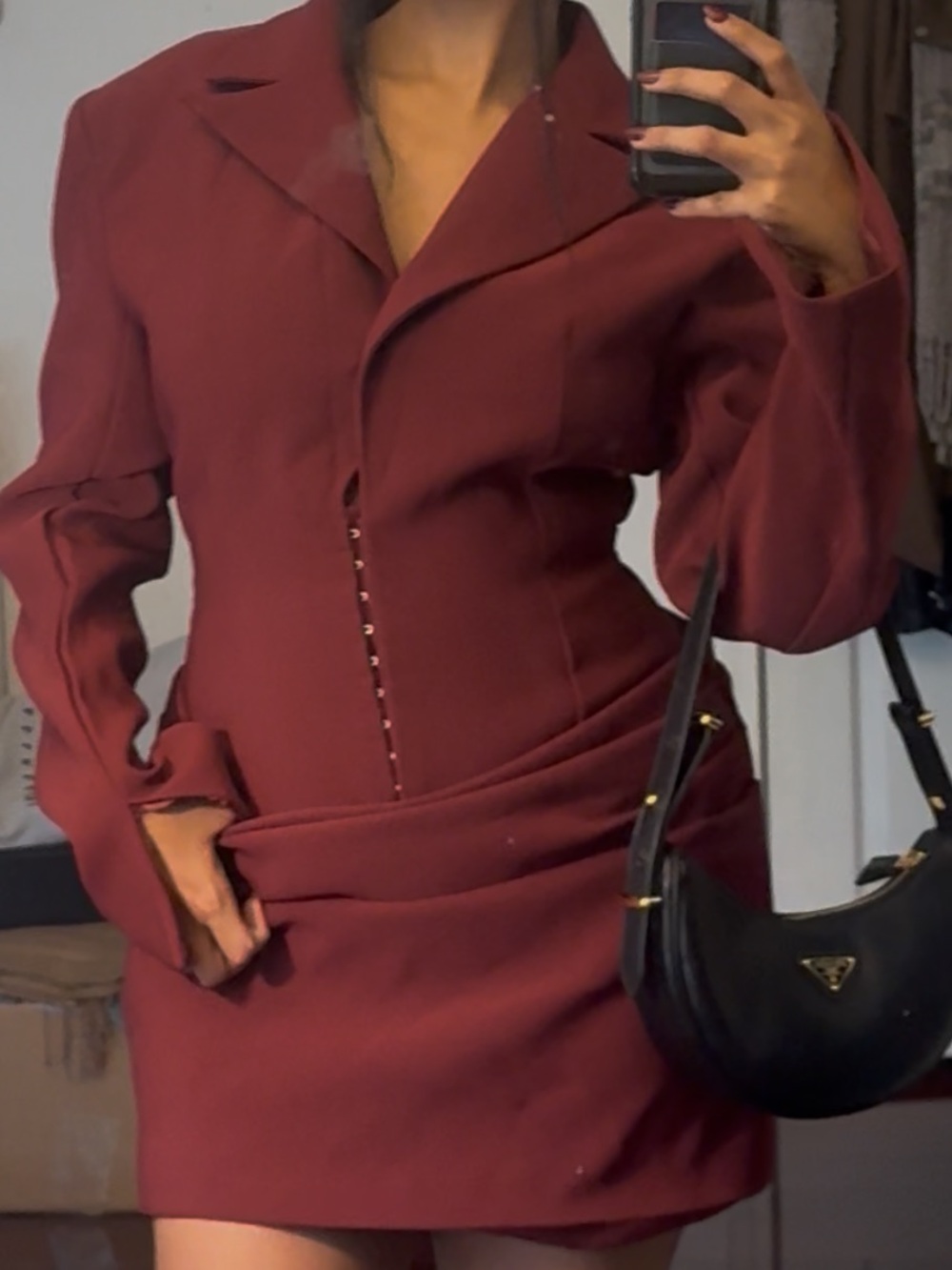 Miss Rosier Burgundy Plunge Blazer Mini Dress - Picture 2 of 2